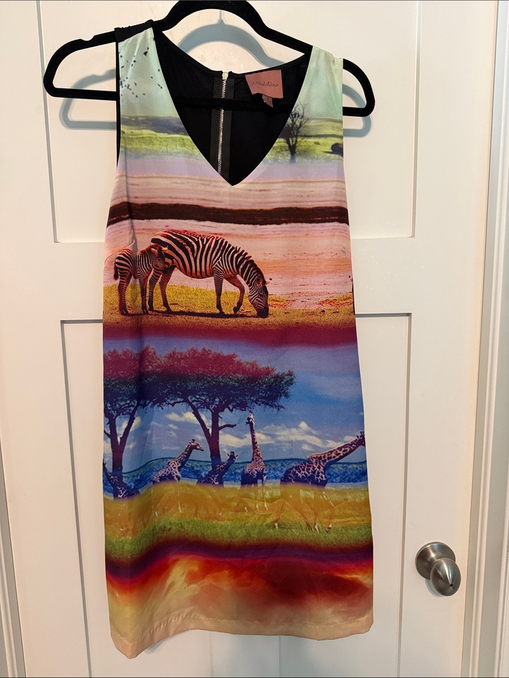 I.Madeline Urban Outfitters Multicolor Safari Print Slip Dress Zebras Giraffes